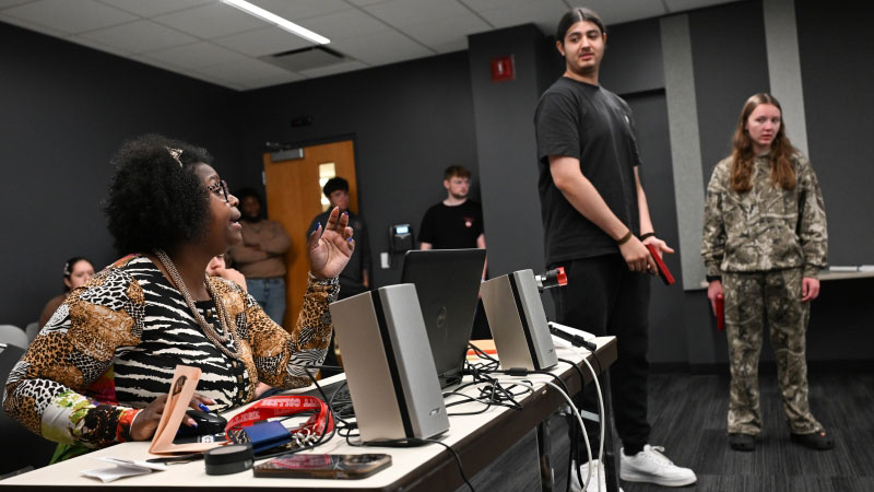 Professor Melvina Calvin teaching her criminal justice class
